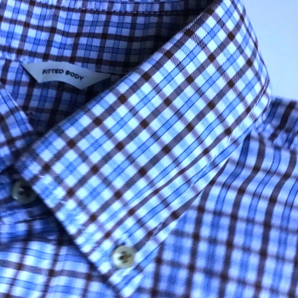 Stenstroms fitted body blue &. Brown checkered cotton dress shirt Sz M - Picture 11 of 11